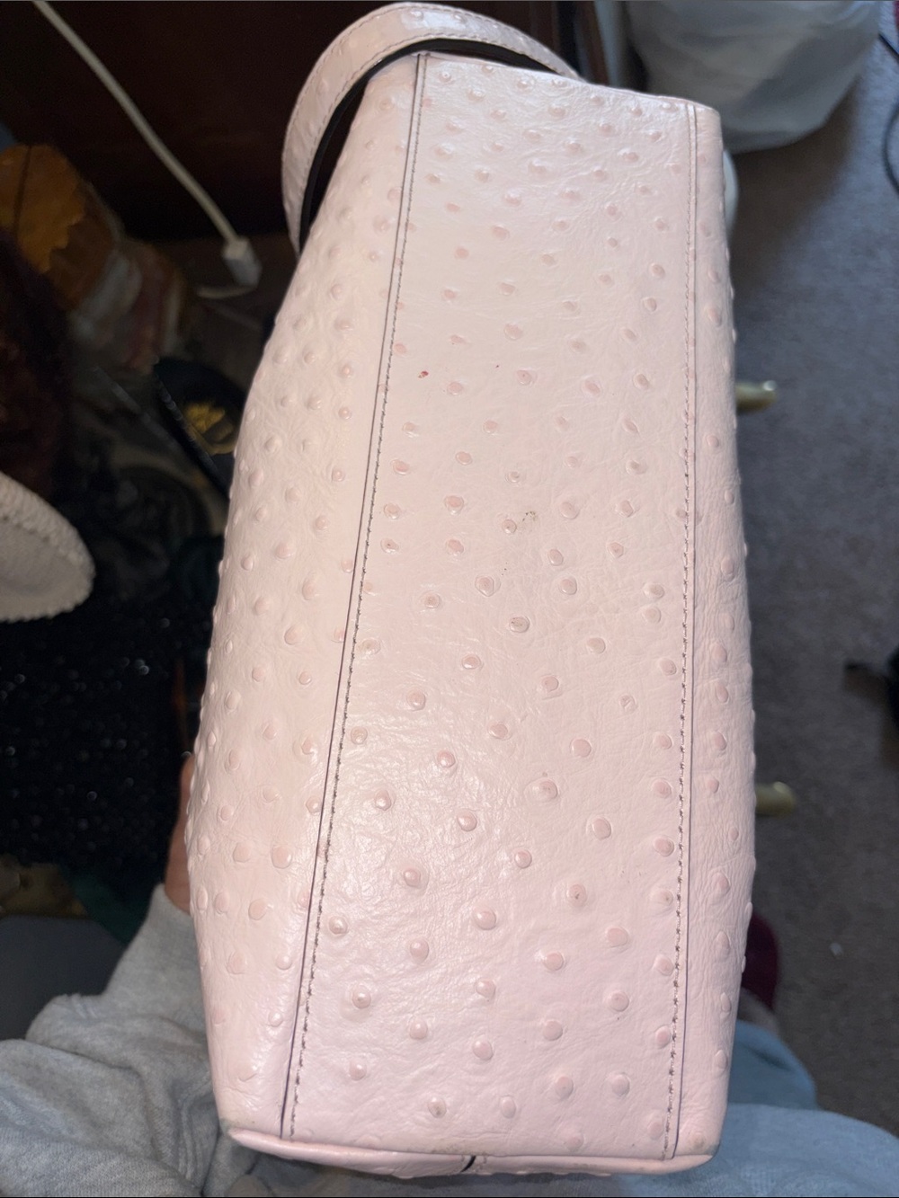 Blush Pink Ostrich-Texture Bow Satchel Handbag - Picture 10 of 10